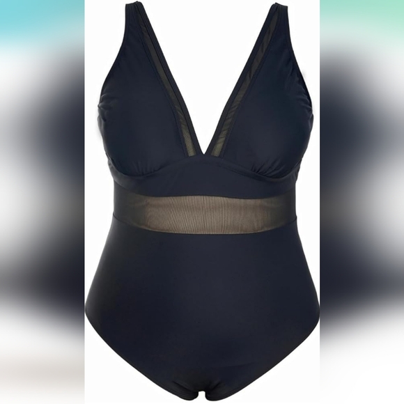 One Piece Mesh Panel Tummy Control Swimsuit - Picture 3 of 6